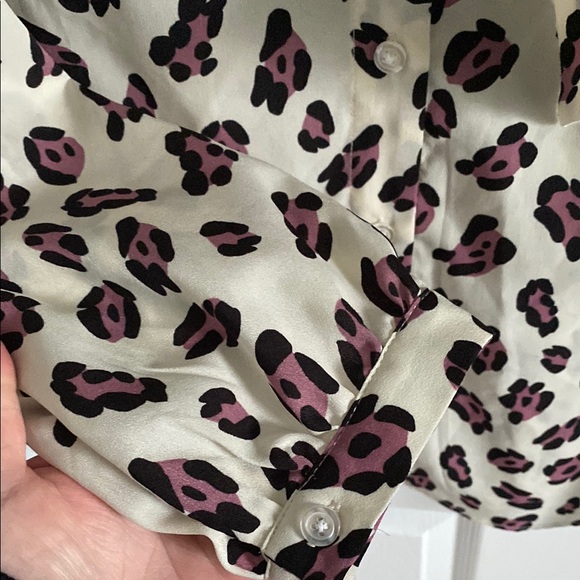 Eloquii Cream and Purple Leopard Print Tie Neck Button Down Career Blouse Sz 18 - Picture 5 of 7